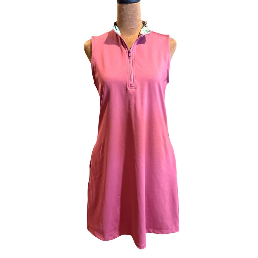 Tommy Bahama Golf Dress Womens S‎ Pink Quarter Zip Floral Resort Athleisure EUC